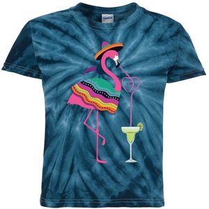 Flamingo Drinking Margarita Mexican Poncho Cinco De Mayo Kids Tie-Dye T-Shirt