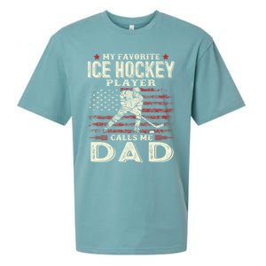 FatherS Day My Favorite Ice Hockey Player Calls Me Dad Flag Gift Sueded Cloud Jersey T-Shirt