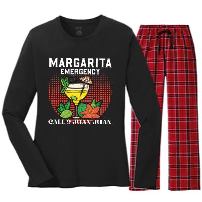 Funny Drinking Margarita Emergency Cinco De Mayo Women's Long Sleeve Flannel Pajama Set 