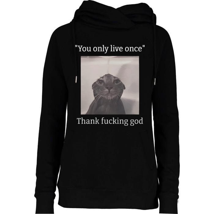 Funny Depressed Meme Cat Womens Funnel Neck Pullover Hood