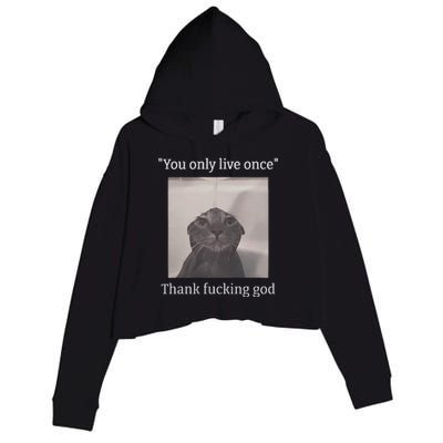 Funny Depressed Meme Cat Crop Fleece Hoodie