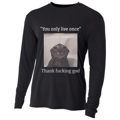 Funny Depressed Meme Cat Cooling Performance Long Sleeve Crew