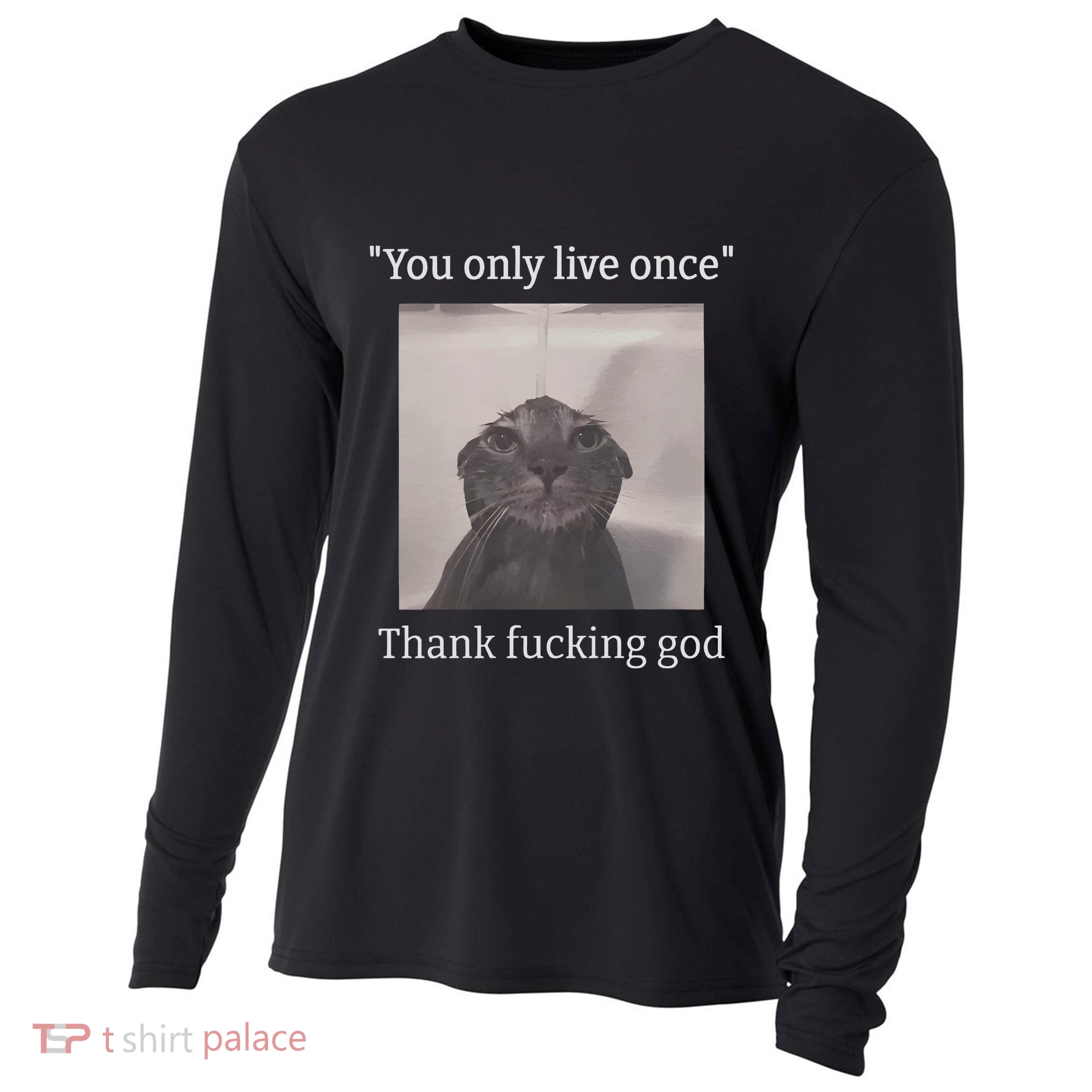 Funny Depressed Meme Cat Cooling Performance Long Sleeve Crew