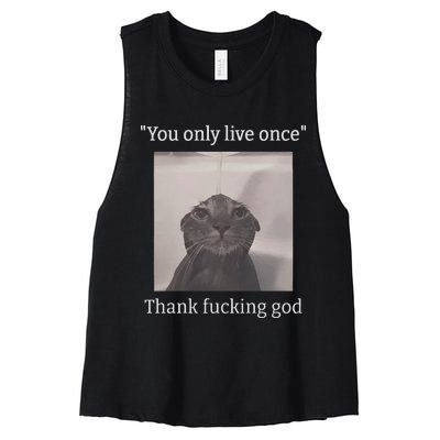 Funny Depressed Meme Cat Women's Racerback Cropped Tank