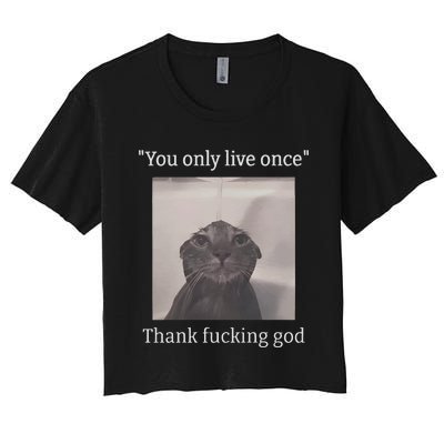 Funny Depressed Meme Cat Women's Crop Top Tee