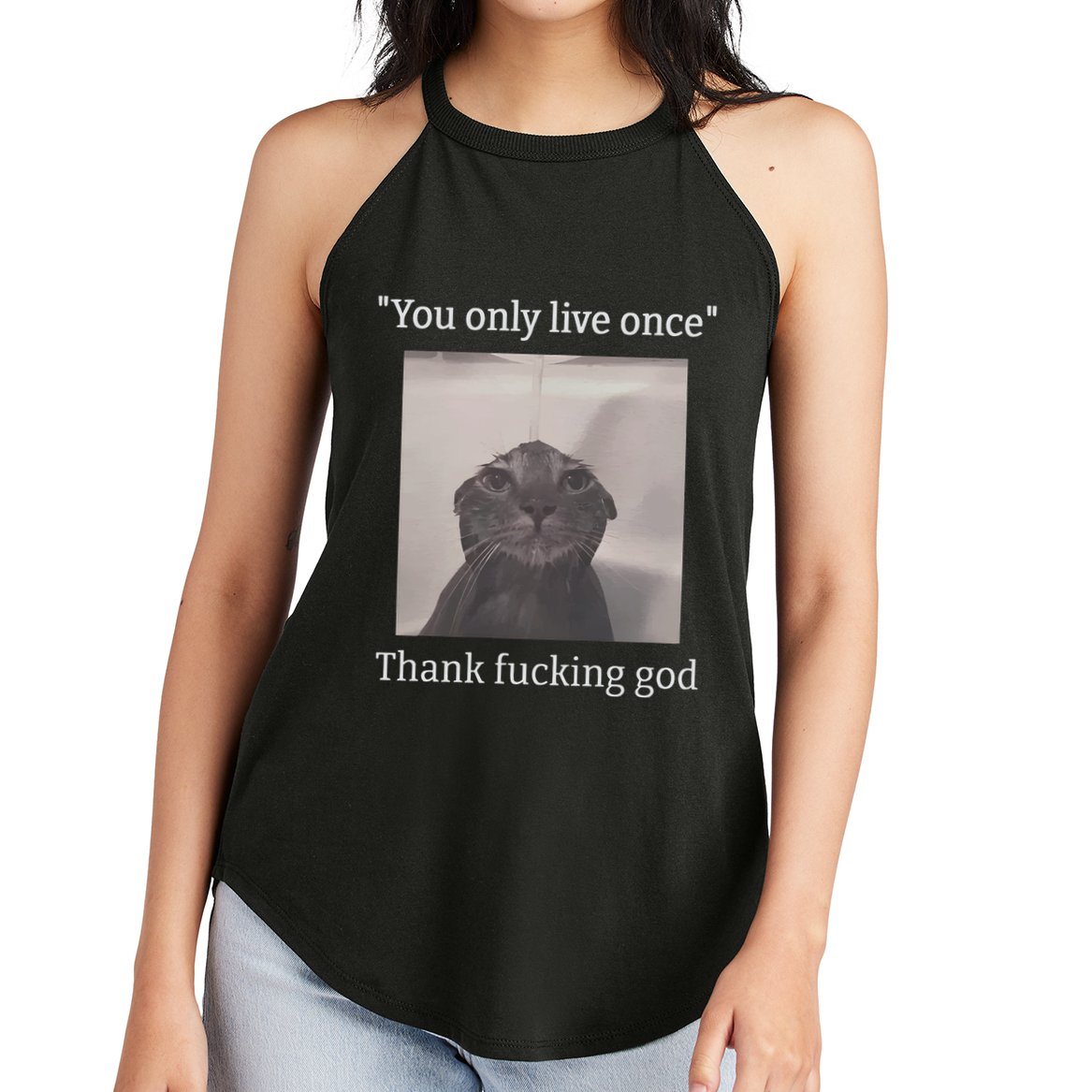 Funny Depressed Meme Cat Women's Perfect Tri Rocker Tank
