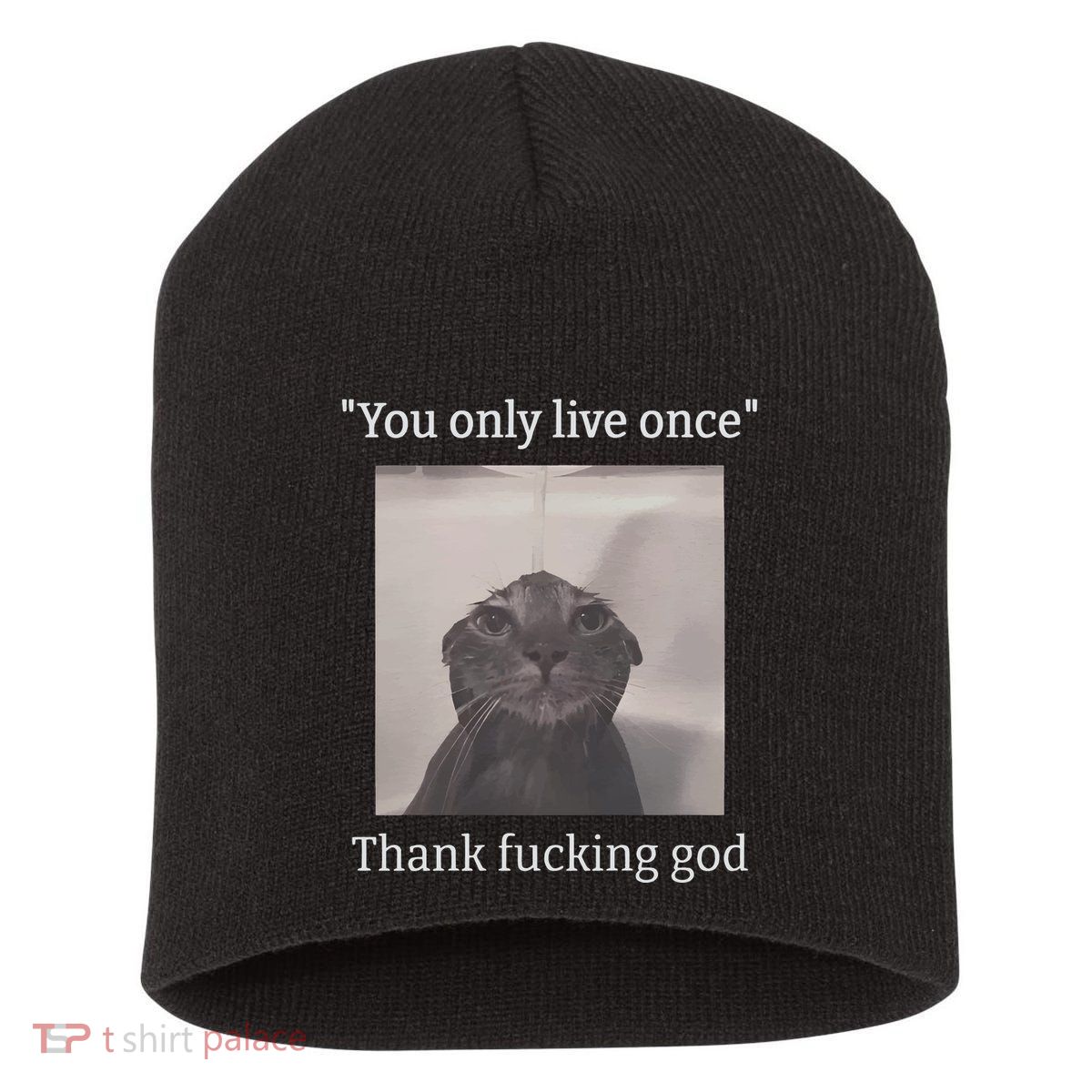 Funny Depressed Meme Cat Short Acrylic Beanie