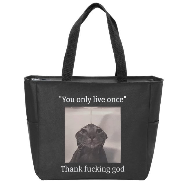 Funny Depressed Meme Cat Zip Tote Bag