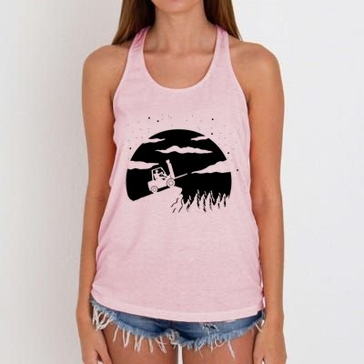 Forklift Driver Moon Background Funny ForkLift Truck Women's Knotted Racerback Tank