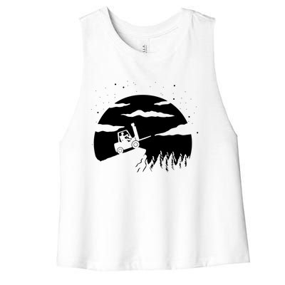 Forklift Driver Moon Background Funny ForkLift Truck Women's Racerback Cropped Tank