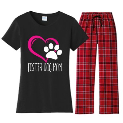 Foster Dog Mom Shirt Cute Dog Paw Heart Women's Flannel Pajama Set