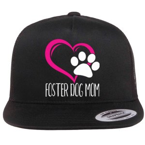 Foster Dog Mom Shirt Cute Dog Paw Heart Flat Bill Trucker Hat