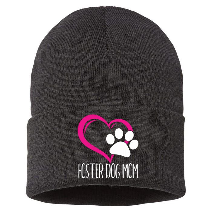 Foster Dog Mom Shirt Cute Dog Paw Heart Sustainable Knit Beanie