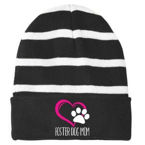 Foster Dog Mom Shirt Cute Dog Paw Heart Striped Beanie with Solid Band