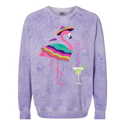 Flamingo Drinking Margarita Mexican Poncho Cinco De Mayo Colorblast Crewneck Sweatshirt