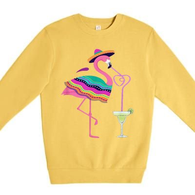 Flamingo Drinking Margarita Mexican Poncho Cinco De Mayo Premium Crewneck Sweatshirt