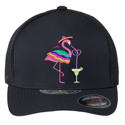 Flamingo Drinking Margarita Mexican Poncho Cinco De Mayo Flexfit Unipanel Trucker Cap