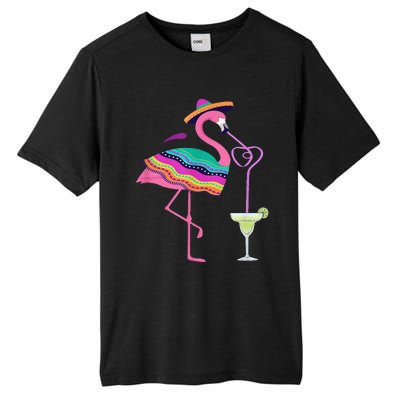 Flamingo Drinking Margarita Mexican Poncho Cinco De Mayo Tall Fusion ChromaSoft Performance T-Shirt