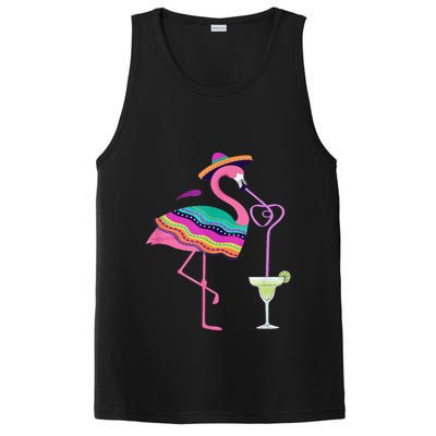 Flamingo Drinking Margarita Mexican Poncho Cinco De Mayo PosiCharge Competitor Tank