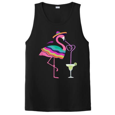 Flamingo Drinking Margarita Mexican Poncho Cinco De Mayo PosiCharge Competitor Tank