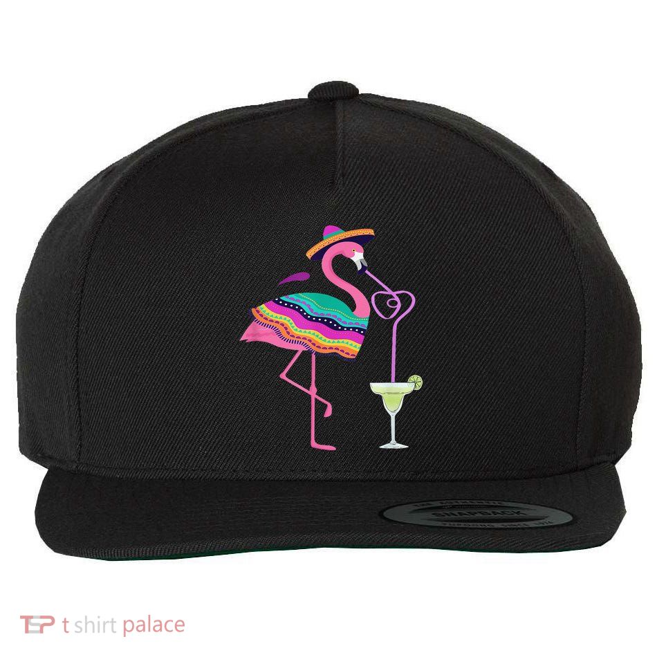 Flamingo Drinking Margarita Mexican Poncho Cinco De Mayo Wool Snapback Cap