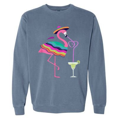 Flamingo Drinking Margarita Mexican Poncho Cinco De Mayo Garment-Dyed Sweatshirt