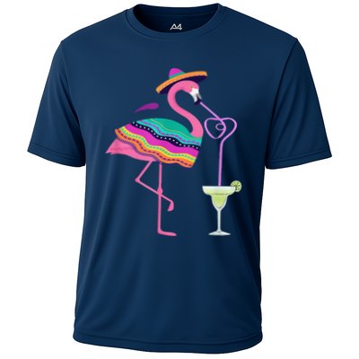 Flamingo Drinking Margarita Mexican Poncho Cinco De Mayo Performance Shirt