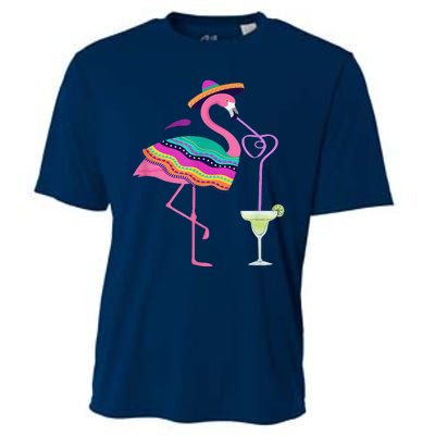 Flamingo Drinking Margarita Mexican Poncho Cinco De Mayo Cooling Performance Crew T-Shirt