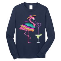 Flamingo Drinking Margarita Mexican Poncho Cinco De Mayo Long Sleeve Shirt