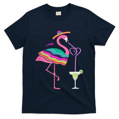 Flamingo Drinking Margarita Mexican Poncho Cinco De Mayo T-Shirt