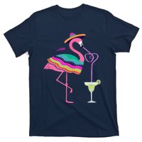 Flamingo Drinking Margarita Mexican Poncho Cinco De Mayo T-Shirt