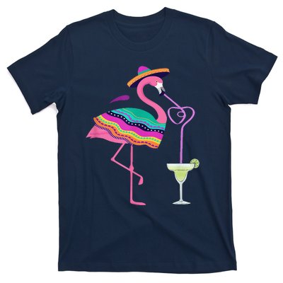 Flamingo Drinking Margarita Mexican Poncho Cinco De Mayo T-Shirt