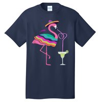 Flamingo Drinking Margarita Mexican Poncho Cinco De Mayo Tall T-Shirt