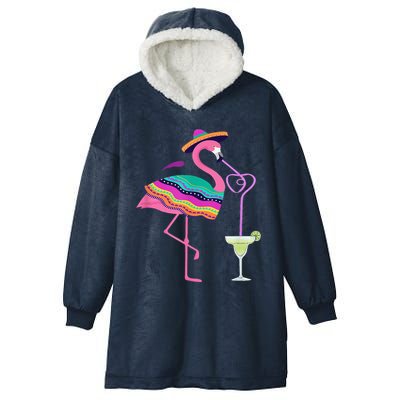 Flamingo Drinking Margarita Mexican Poncho Cinco De Mayo Hooded Wearable Blanket