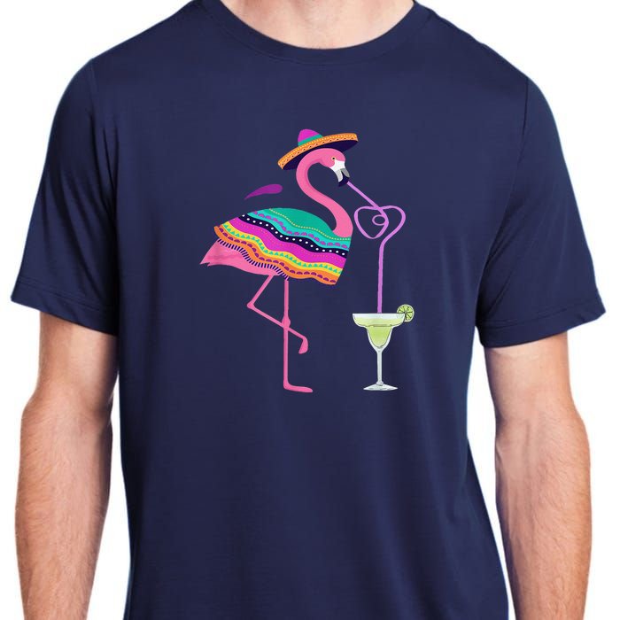 Flamingo Drinking Margarita Mexican Poncho Cinco De Mayo Adult ChromaSoft Performance T-Shirt