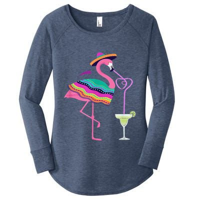 Flamingo Drinking Margarita Mexican Poncho Cinco De Mayo Women's Perfect Tri Tunic Long Sleeve Shirt