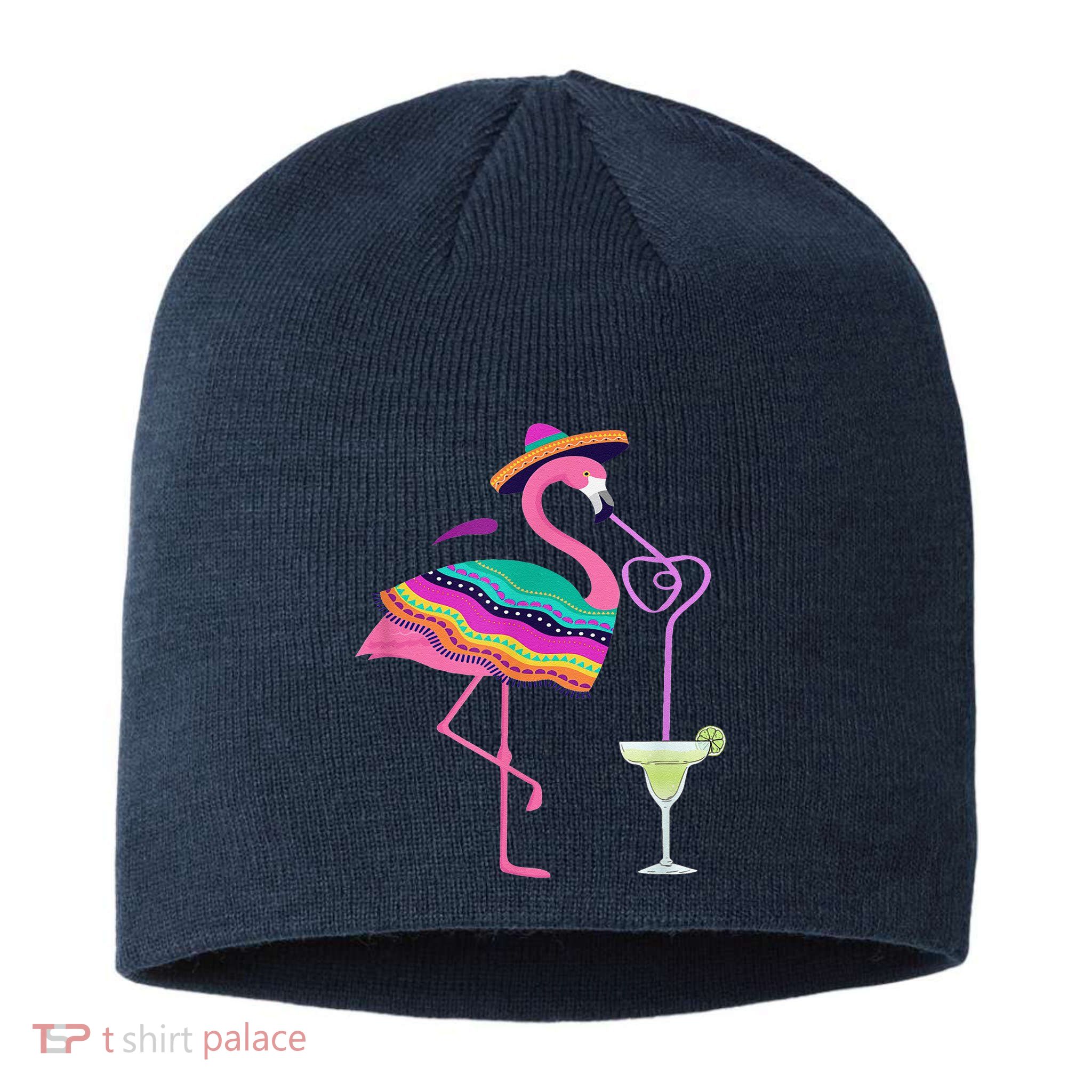 Flamingo Drinking Margarita Mexican Poncho Cinco De Mayo Sustainable Beanie
