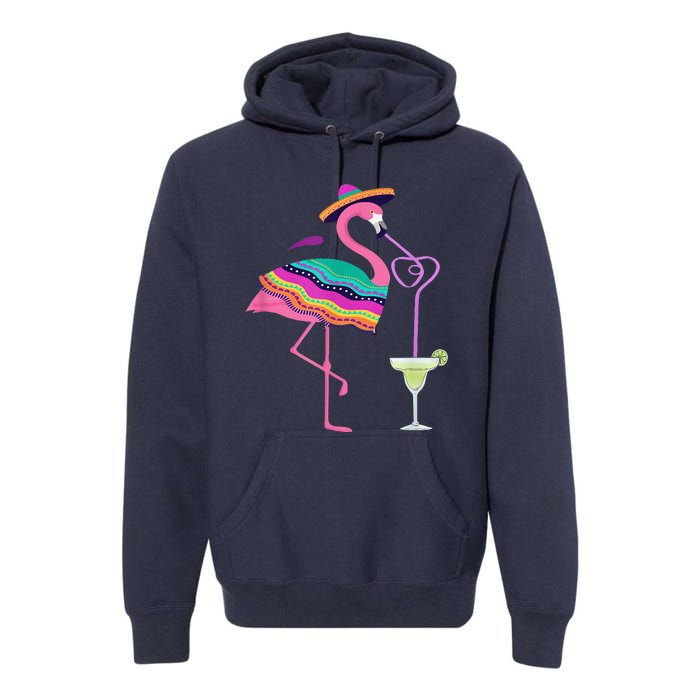 Flamingo Drinking Margarita Mexican Poncho Cinco De Mayo Premium Hoodie