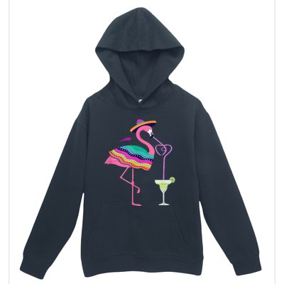 Flamingo Drinking Margarita Mexican Poncho Cinco De Mayo Urban Pullover Hoodie