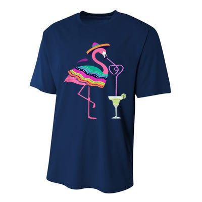 Flamingo Drinking Margarita Mexican Poncho Cinco De Mayo Performance Sprint T-Shirt