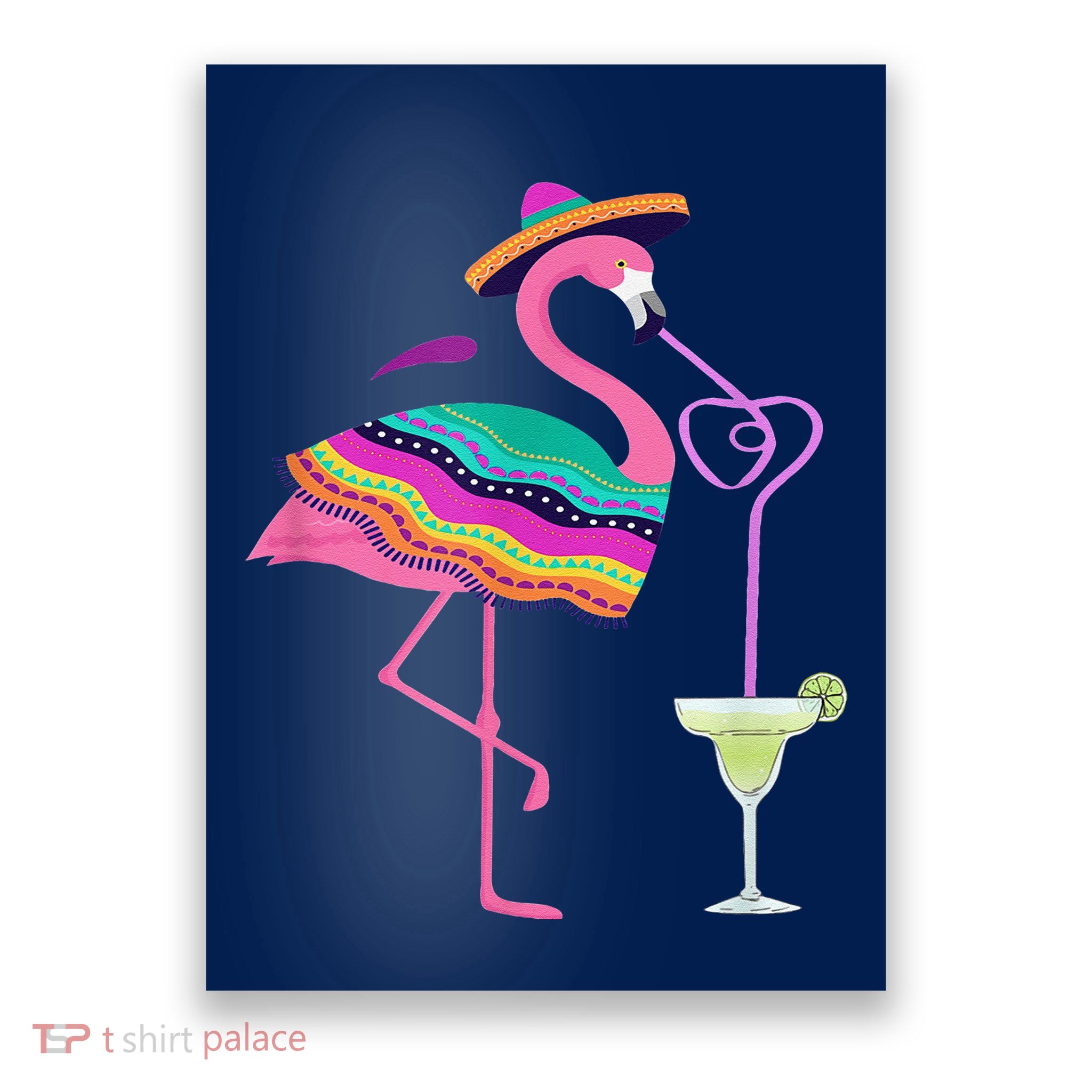 Flamingo Drinking Margarita Mexican Poncho Cinco De Mayo Poster