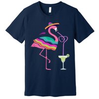 Flamingo Drinking Margarita Mexican Poncho Cinco De Mayo Premium T-Shirt