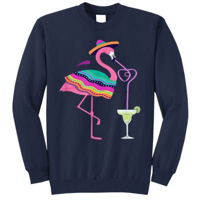 Flamingo Drinking Margarita Mexican Poncho Cinco De Mayo Tall Sweatshirt