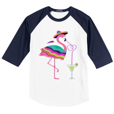 Flamingo Drinking Margarita Mexican Poncho Cinco De Mayo Baseball Sleeve Shirt