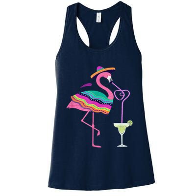 Flamingo Drinking Margarita Mexican Poncho Cinco De Mayo Womens Tank Top