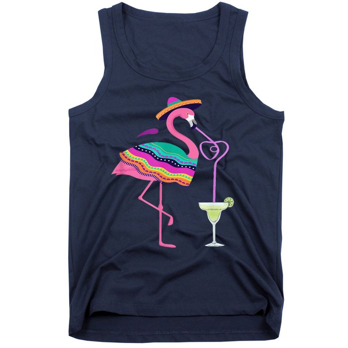 Flamingo Drinking Margarita Mexican Poncho Cinco De Mayo Tank Top