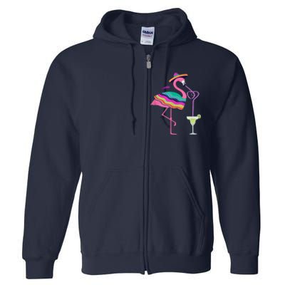 Flamingo Drinking Margarita Mexican Poncho Cinco De Mayo Full Zip Hoodie