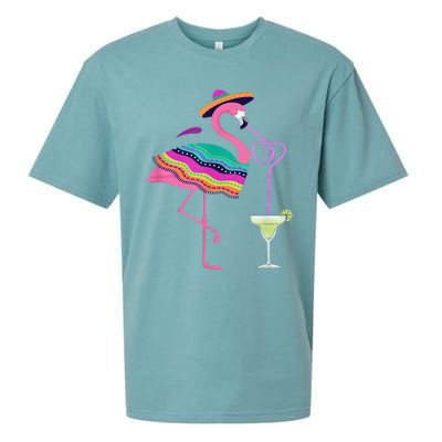 Flamingo Drinking Margarita Mexican Poncho Cinco De Mayo Sueded Cloud Jersey T-Shirt