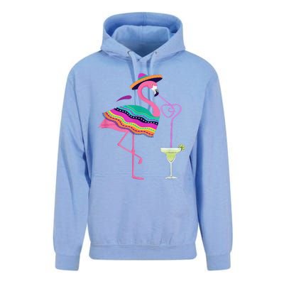 Flamingo Drinking Margarita Mexican Poncho Cinco De Mayo Unisex Surf Hoodie