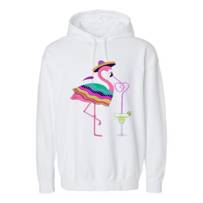 Flamingo Drinking Margarita Mexican Poncho Cinco De Mayo Garment-Dyed Fleece Hoodie